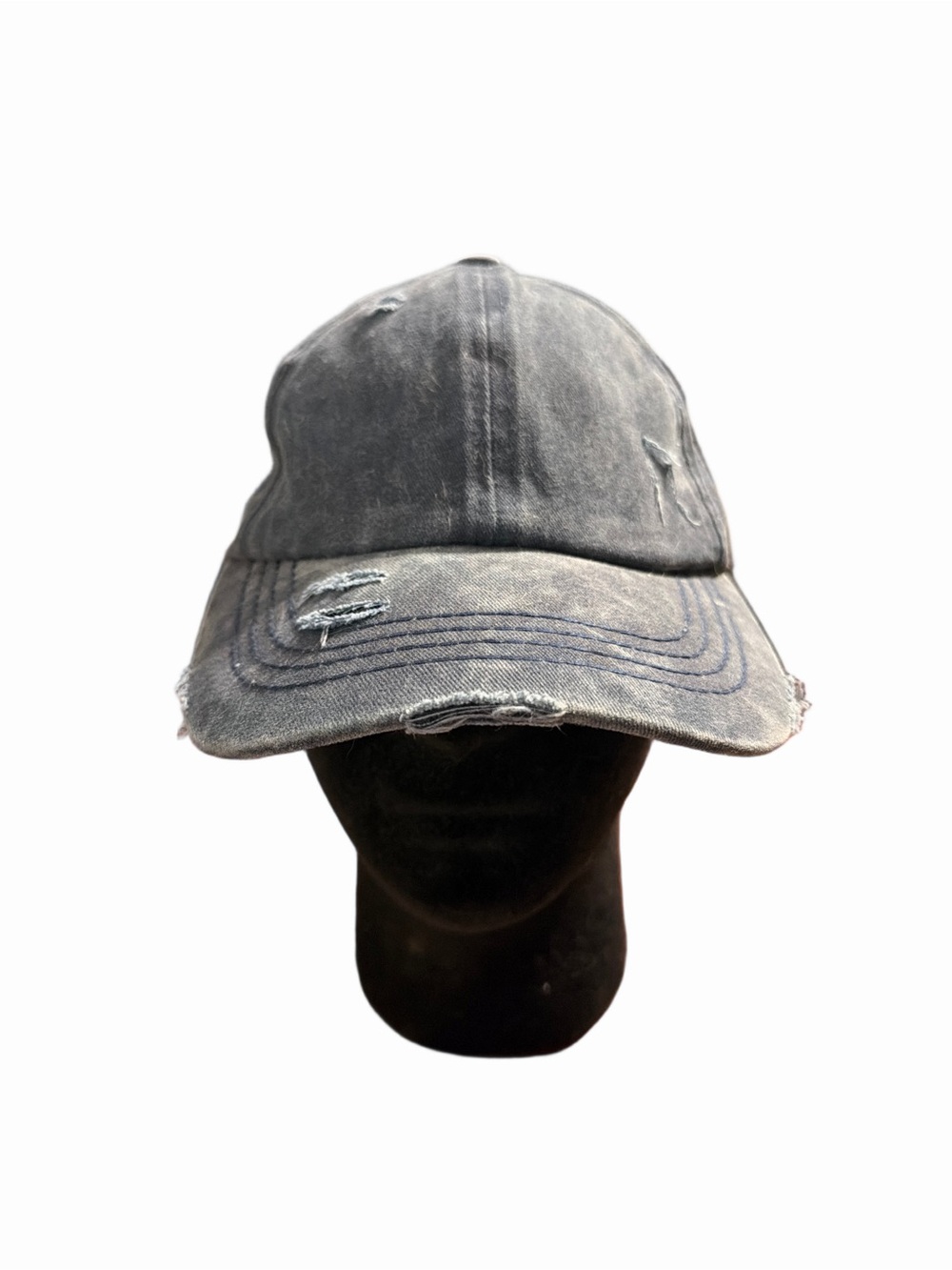 Washed Navy Distressed C.C Criss-Cross Ponytail Cap